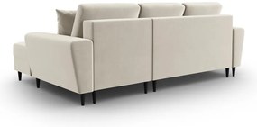 Bézs bársony kinyitható tárolóhelyes sarokkanapé (jobb oldali-heverő résszel) Kyoto – Cosmopolitan Design