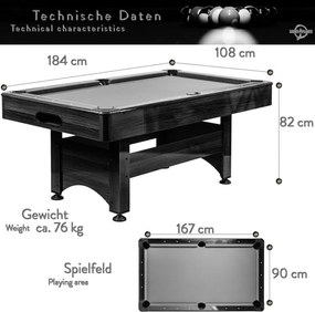 GamesPlanet Biliárdasztal felszereléssel fekete/antracit