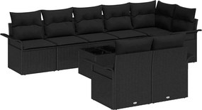 vidaXL Kerti Kanapé Szett párnával 9 pcs Fekete Poli rattan