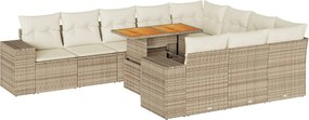 vidaXL 10 részes bézs polyrattan akácfa kerti ülőgarnitúra párnával