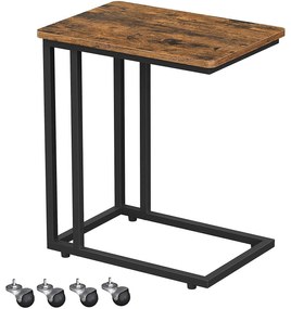 Rusztikus Ipari tervezésű kis asztal görgokön, dohányzóasztal 50 x 55 x 35 cm | VASAGLE