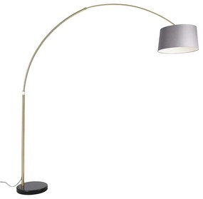 Ív lámpa sárgarézzel, márványtal és szürke szövetbúrával 45 cm - XXL