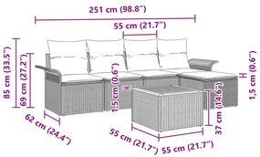Kerti kanapészett 6 darabos Fekete és krém Poli rattan