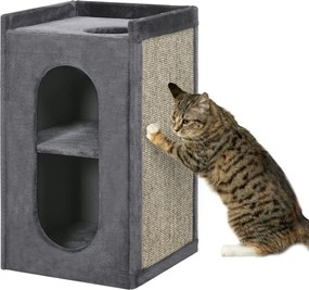 PawHut Kaparófák, Magasság 81 cm, Macska Kaparófa 2 Barlanggal, Kaparótorony Kaparólappal, Macska Torny 2 Szinttel, Macska Hordó 6 kg-ig, Sötét Szürke