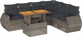 vidaXL 7 részes szürke polyrattan kerti ülőgarnitúra párnákkal