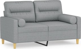 vidaXL 2 személyes világosszürke szövet kanapé díszpárnákkal 120 cm