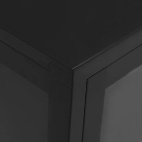 fekete acél és üveg tálalószekrény 105 x 35 x 70 cm