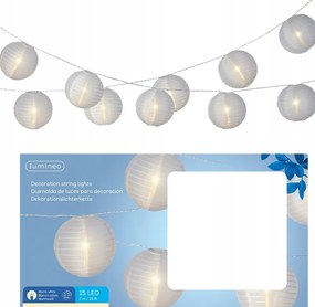 Kerti fényfüzér Lampion fehér 15 Led meleg fehér 7m