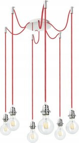 Rendl Kombix 6 függeszték, 6x E27, króm, piros kábel, változtatható foglalat