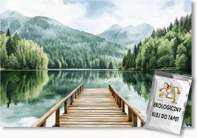 Fotótapéta Flizelina Tájkép Hegyek Erdő Tó Móló Híd 300x210 ragasztó