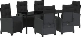 vidaXL Kert étkező szett párnával 7 pcs Fekete polirattan