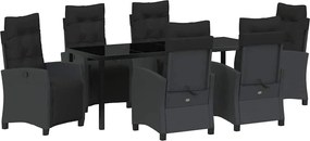 vidaXL Kert étkező szett párnával 7 pcs Fekete polirattan