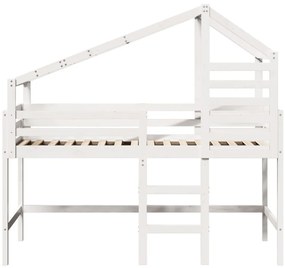 fehér tömör fenyőfa galériaágy létrával és tetővel 90 x 190 cm