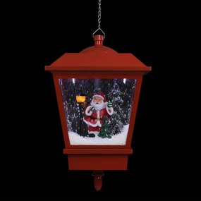 piros karácsonyi függőlámpa LED-ekkel és Mikulással 27x27x45 cm