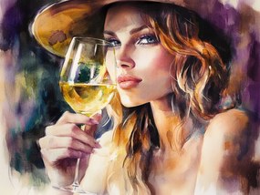 Canvas Elegáns Nő Vászonkép Borospohár Portré 100x75