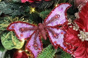 Bíborszínű karácsonyfadísz pillangó 19cm