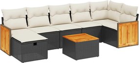 vidaXL 8 részes fekete polyrattan kerti ülőgarnitúra párnákkal