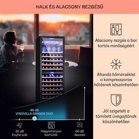 Klarstein Vinovilla Onyx Grande Duo, borhűtő, 425 liter, 162 palack, 3 színű LED világítás, fekete