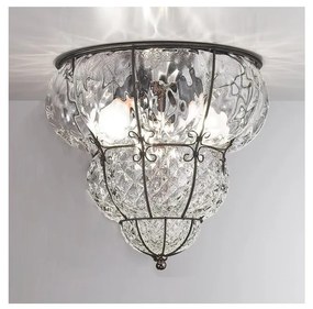 SIRU- Mennyezeti lámpa CLASSIC 3xE14/40W/230V átm. 25 cm átlátszó/fekete Velencei üveg