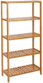 Bambusz polc fürdőszobai, konyhai tároló 5 szintes, natúr 130x26x60cm