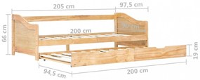 fenyőfa kihúzható kanapéágykeret 90 x 200 cm