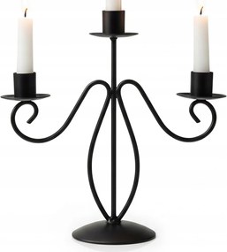 Gyertyatartó Kandelabr Fekete fém 3 ágú asztali gyertyatartó