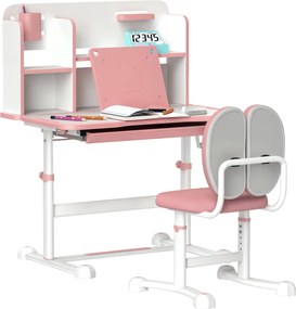AIYAPLAY Állítható Gyerek Íróasztal és Szék Szett 3-12 Éveseknek, Iskolai Íróasztal 45°-os Döntött Felülettel, Fiókkal, Polccal, Tolltartóval és Könyv