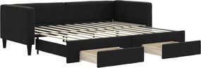 vidaXL fekete kihúzható szövet heverő fiókokkal 80 x 200 cm