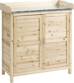 Outsunny Kerti Szekrény Ültető Asztal Alap Szekrénnyel, Fa Eszköz Szekrény 2 Polccal, Kerti Kódy, Kültéri Természetes 83 x 40 x 92 cm | Aosom