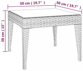 fekete polyrattan és edzett üveg kisasztal 50 x 50 x 38 cm