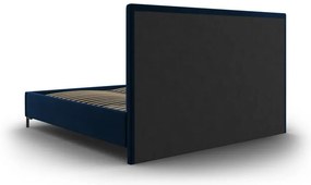 Sötétkék kárpitozott ágyneműtartós franciaágy ágyráccsal 180x200 cm Casey – Mazzini Beds