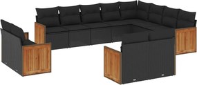 vidaXL 12 részes fekete polyrattan kerti ülőgarnitúra párnákkal