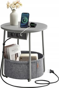 Funkcionális szürke oldalsó dohányzóasztal újságtartóval és tápkábellel