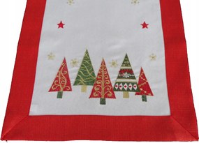 Mg Karácsonyfa Mintás Terítő Piros Arany Hímzéssel 40x90cm Ünnepi
