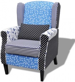 Fércmű Vidéki Stilusú Fotel Virágokkal Kék és Fehér