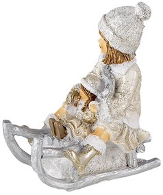 Szánkózó kislány babával karácsonyi dekorációs figura