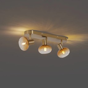 Kerek mennyezeti spotlámpa aranyozott, borostyánsárga üveggel, 3 fényforrás - Teddy