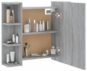 szürke sonoma tölgy színű tükrös szekrény LED-del 70x16,5x60 cm