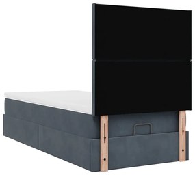 Ottomán ágykeret matracokkal sötét szürke 80x200cm bársony