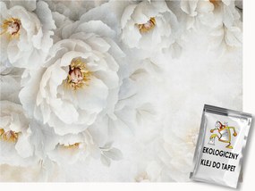 Fotótapéta Flizelina Fehér Virágok Bazsarózsa Peonie Boho Glamour 200x140 ragasztó