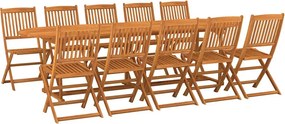 vidaXL 11 részes tömör akácfa kerti étkezőgarnitúra 280x90x75 cm