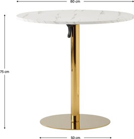 Étkezőasztal, világos márvány/gold króm - arany, átmérő 80 cm, LAMONT