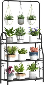Outsunny 3-szintes Virágtartó Akasztóval, Kampókkal, Virágállvány Beltérre, Fém Virágpolc, Több Szintes Virágpolc, 137 cm Magas Viráglépcső Nappaliba,