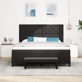 Boxspring Ágy Matrac és Pad Fekete 180x200 cm Velúr