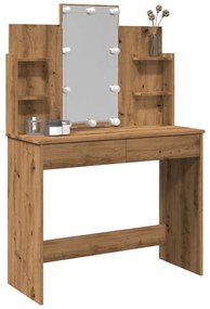 kézműves tölgy színű fésülködőasztal LED-del 96x40x142 cm