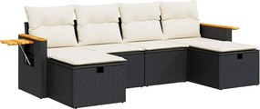 vidaXL 6 részes fekete polyrattan kerti ülőgarnitúra párnákkal