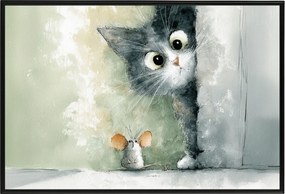 Poszter Keret Alumínium Gyerekek Rajz Állatok Macska Egér Barátság 60x40