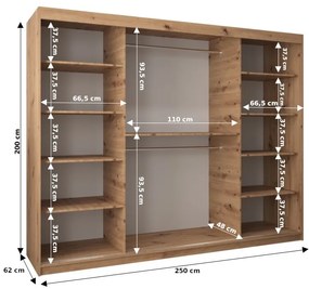 Ruhásszekrény 250 cm Verika 1 250 (fehér + artisan tölgy)). 1063743