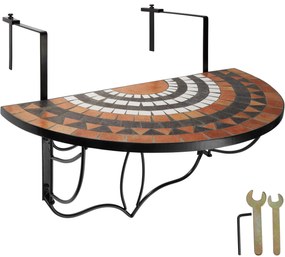 tectake 402774 lehajtható asztal erkélyre mozaikkal 75x65x62cm - terrakotta/fehér