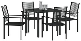 5 részes Kerti Étkező Készlet Fekete PVC Rattan